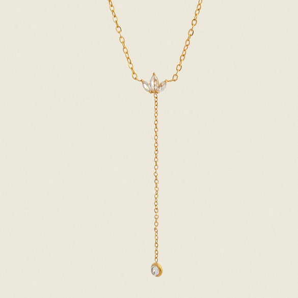 Women's Geometric Y Shaped Titanium Steel Necklace With Zircon Inlay And O Chain Electroplated In Gold Tone Fashion Jewelry
