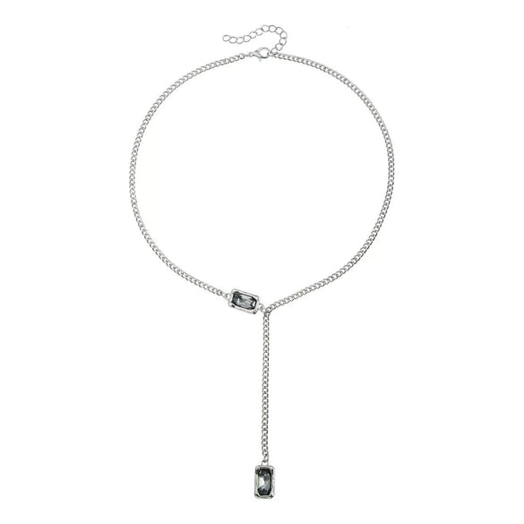 Women's Geometric Yshaped Square Rhinestone Pendant Necklace With Polished Electroplated Iron Chain And Lobster Clasp