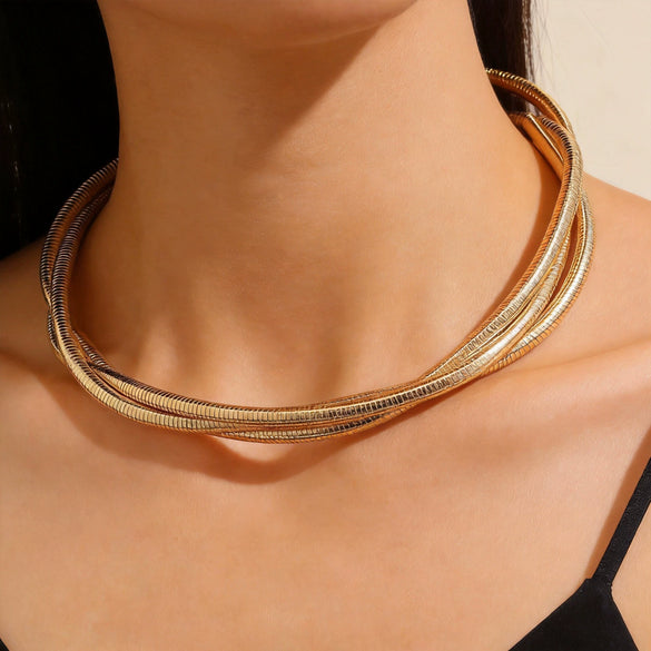 Women’s Geometric Zinc Alloy Coiled Spring Choker Necklace With Polished Electroplated Finish Futuristic Punk Jewelry