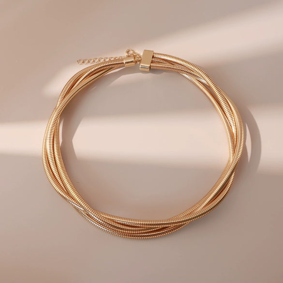 Women’s Geometric Zinc Alloy Coiled Spring Choker Necklace With Polished Electroplated Finish Futuristic Punk Jewelry