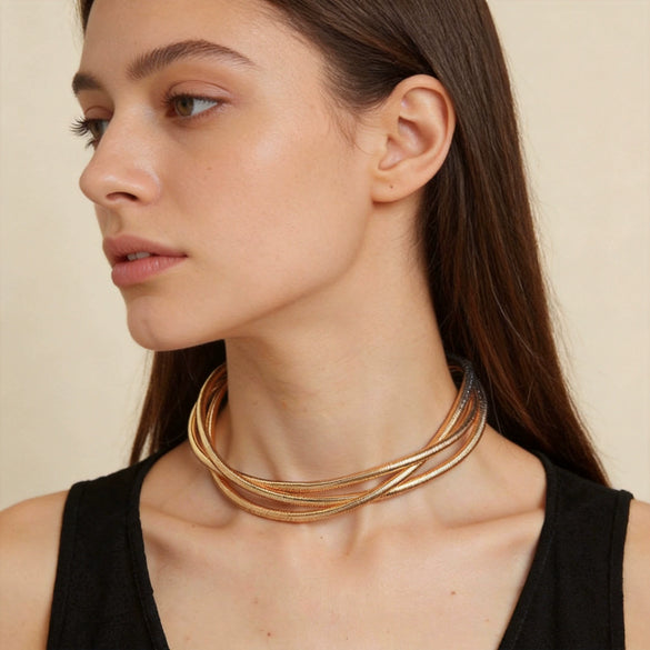 Women’s Geometric Zinc Alloy Coiled Spring Choker Necklace With Polished Electroplated Finish Futuristic Punk Jewelry