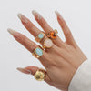 Women's Geometric Zinc Alloy Ring Set With Gemstonestyle Acrylic Details Open Irregular Hammered Texture And Polished Finish