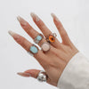 Women's Geometric Zinc Alloy Ring Set With Gemstonestyle Acrylic Details Open Irregular Hammered Texture And Polished Finish