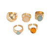 Women's Geometric Zinc Alloy Ring Set With Gemstonestyle Acrylic Details Open Irregular Hammered Texture And Polished Finish