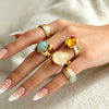 Women's Geometric Zinc Alloy Ring Set With Gemstonestyle Acrylic Details Open Irregular Hammered Texture And Polished Finish
