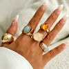 Women's Geometric Zinc Alloy Ring Set With Gemstonestyle Acrylic Details Open Irregular Hammered Texture And Polished Finish