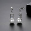 Women's Geometric Zircon And Imitation Pearl Earrings Electroplated Copper Minimalist Fashion Jewelry
