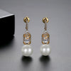 Women's Geometric Zircon And Imitation Pearl Earrings Electroplated Copper Minimalist Fashion Jewelry