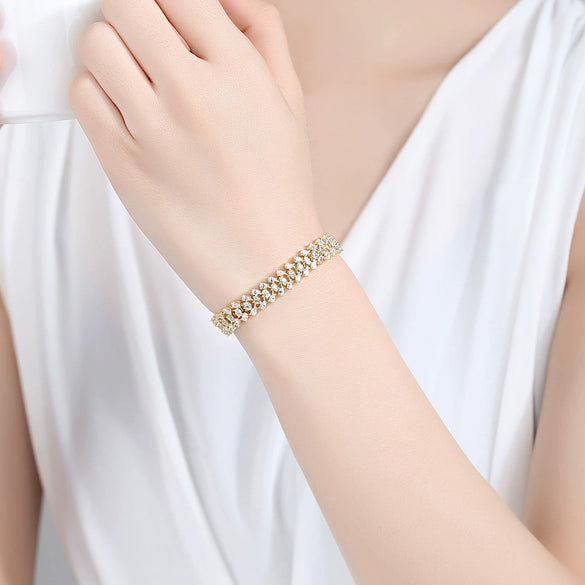 Women's Geometric Zircon Bracelet Gold Tone Electroplated Copper Jewelry For Banquet Wear Wholesale