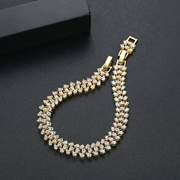 Women's Geometric Zircon Bracelet Gold Tone Electroplated Copper Jewelry For Banquet Wear Wholesale