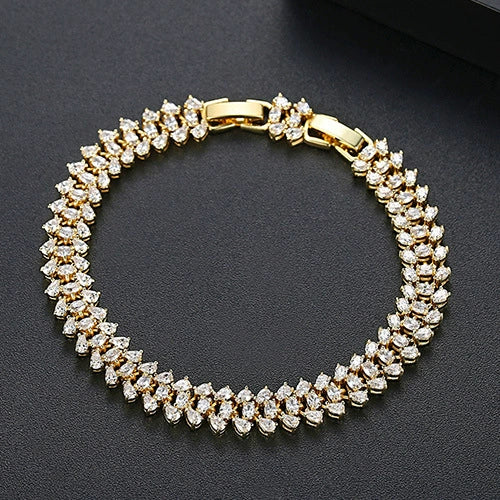 Women's Geometric Zircon Bracelet Gold Tone Electroplated Copper Jewelry For Banquet Wear Wholesale