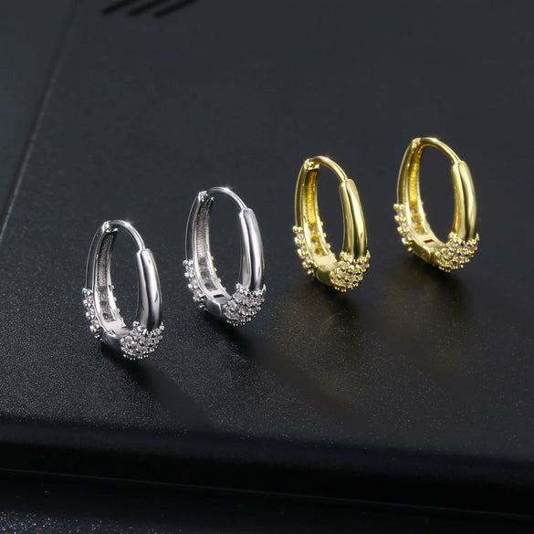 Women's Geometric Zircon Earrings Elegant Simple Ear Buckle Style In Environmental Protection Copper With Natural Fashion Design