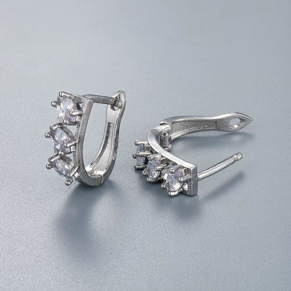 Women's Geometric Zircon Earrings In Electroplated Copper With A Simple Fashion Design And Elegant Contemporary Style