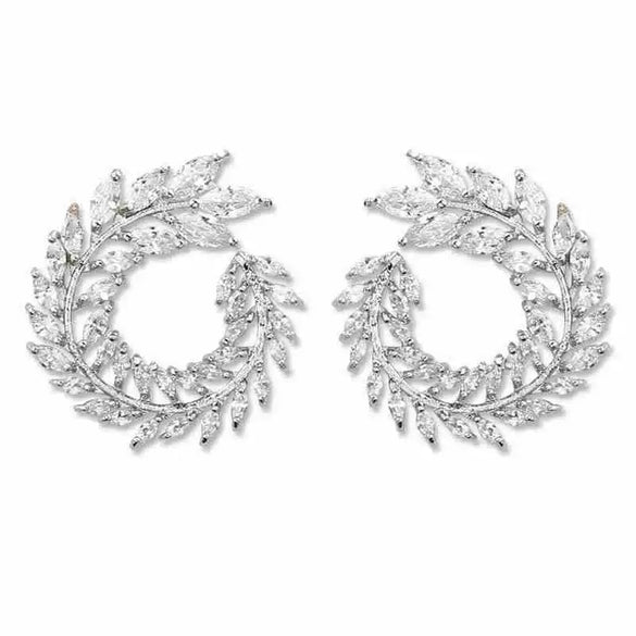 Women's Geometric Zircon Earrings With Diamond Cut Finish Fashion Silver Tone Jewelry Wholesale