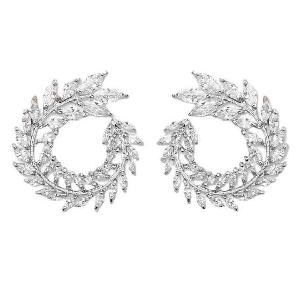 Women's Geometric Zircon Earrings With Diamond Cut Finish Fashion Silver Tone Jewelry Wholesale