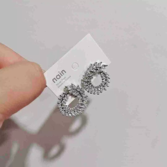 Women's Geometric Zircon Earrings With Diamond Cut Finish Fashion Silver Tone Jewelry Wholesale