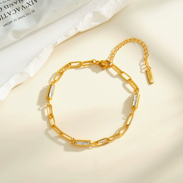 Women's Geometric Zircon Inlaid Bracelet In 18K Gold Plated Stainless Steel With Simple Trendy Fashion Style