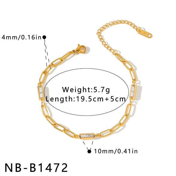 Women's Geometric Zircon Inlaid Bracelet In 18K Gold Plated Stainless Steel With Simple Trendy Fashion Style