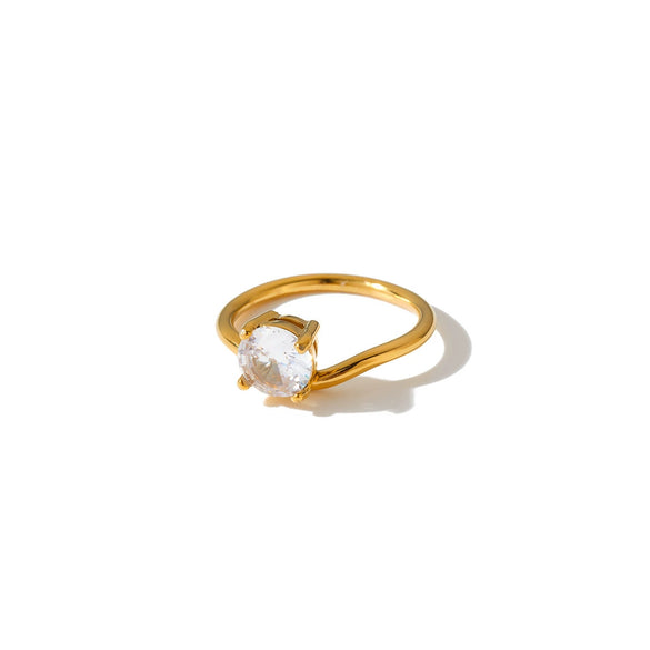 Women's Geometric Zircon Inlaid Stainless Steel Ring With 18K Vacuum Plating Simple Light Luxury Fashion Accessory