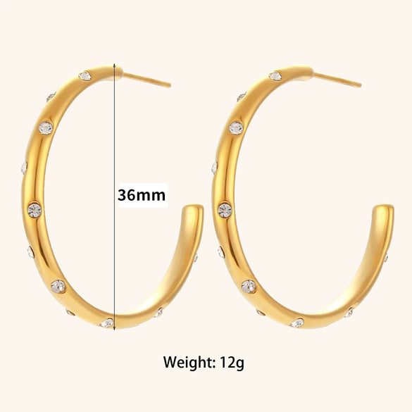 Women's Geometric Zircon Inlaid Stainless Steel Statement Earrings With Electroplated Finish