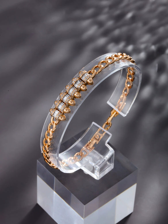 Women's Geometric Zircon Jewelry Bracelet Copperzinc Alloy 18K Gold Plated Watch Buckle Hiphop Highend Luxury