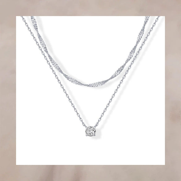 Women's Geometric Zircon Necklace Copper Pendant With Electroplated Regular Chain Stylish Versatile Jewelry Gift