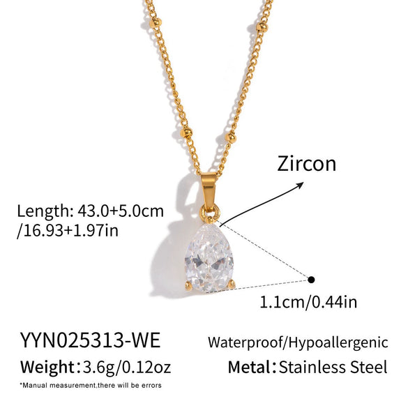 Women's Geometric Zircon Pendant Jewelry Set With Goldplated Stainless Steel Necklace And Matching Earrings