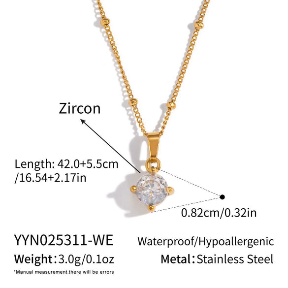 Women's Geometric Zircon Pendant Jewelry Set With Goldplated Stainless Steel Necklace And Matching Earrings