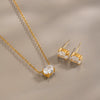 Women's Geometric Zircon Pendant Jewelry Set With Goldplated Stainless Steel Necklace And Matching Earrings