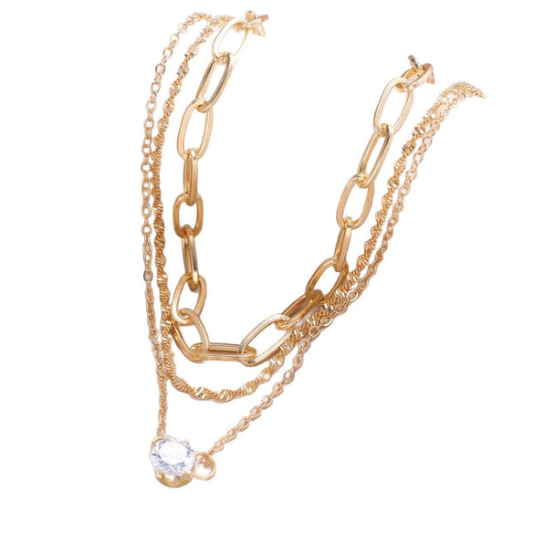 Women's Geometric Zircon Pendant Layered Chain Necklace Set In Electroplated Alloy Casual Style