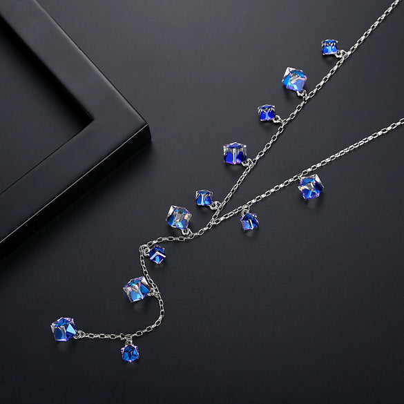 Women's Geometric Zircon Pendant Necklace With Copper Setting And Box Chain Elegant Sweater Accessory