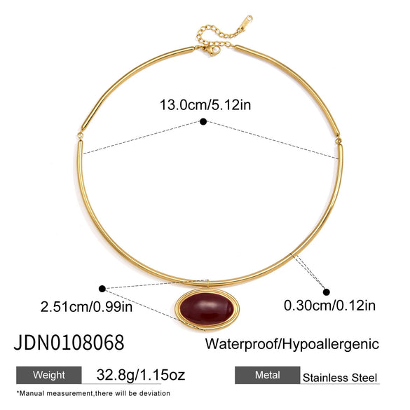 Women's Geometric Zircon Pendant Stainless Steel Choker Necklace With Plated Finish Statement Neck Ring Accessory