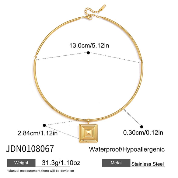 Women's Geometric Zircon Pendant Stainless Steel Choker Necklace With Plated Finish Statement Neck Ring Accessory