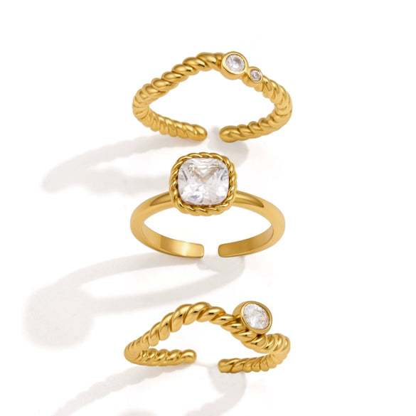 Women's Geometric Zircon Ring In Stainless Steel With Pvd Gold Plating Hypoallergenic Nonfading Fashion Jewelry