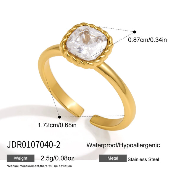 Women's Geometric Zircon Ring In Stainless Steel With Pvd Gold Plating Hypoallergenic Nonfading Fashion Jewelry