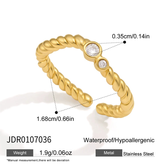 Women's Geometric Zircon Ring In Stainless Steel With Pvd Gold Plating Hypoallergenic Nonfading Fashion Jewelry
