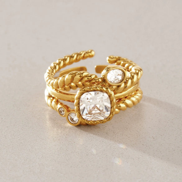 Women's Geometric Zircon Ring In Stainless Steel With Pvd Gold Plating Hypoallergenic Nonfading Fashion Jewelry