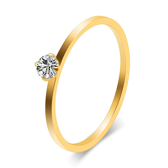 Women's Geometric Zircon Ring In Stainless Steel Three Tone Minimalist Fashion Band