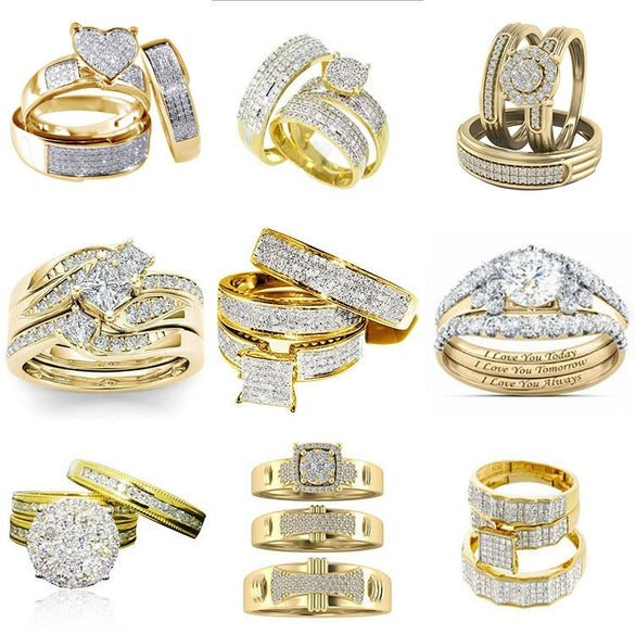 Women's Geometric Zircon Ring Set With Microinlaid Full Stone Design Electroplated Metal And Minimalist Light Luxury Fashion Style