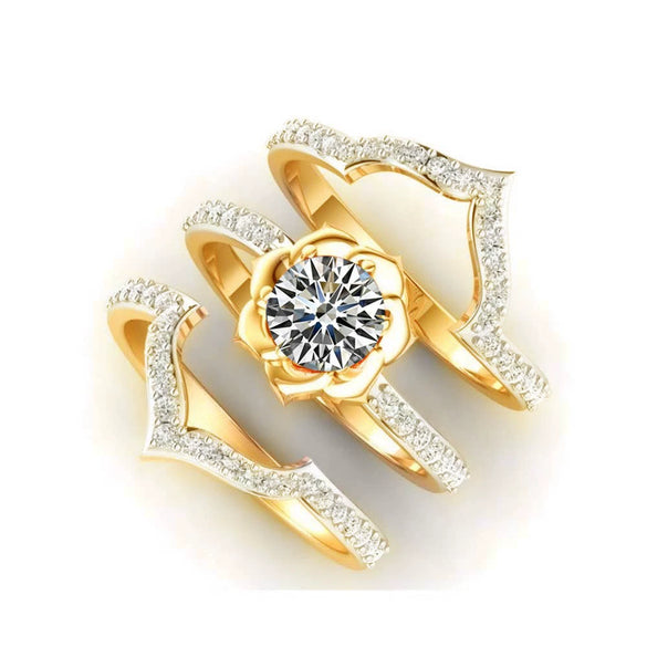 Women's Geometric Zircon Ring Set With Microinlaid Full Stone Design Electroplated Metal And Minimalist Light Luxury Fashion Style