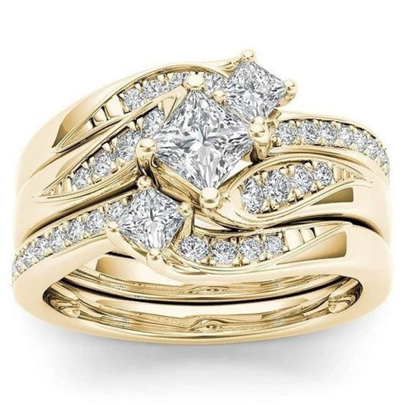 Women's Geometric Zircon Ring Set With Microinlaid Full Stone Design Electroplated Metal And Minimalist Light Luxury Fashion Style