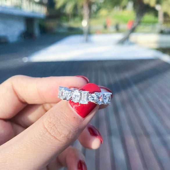 Women's Geometric Zircon Ring 925 Sterling Silver Electroplated Light Luxury Style