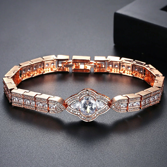 Women's Geometric Zircon Row Set Bracelet In Goldplated Copper Electroplated Fashion Jewelry