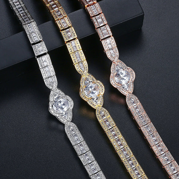 Women's Geometric Zircon Row Set Bracelet In Goldplated Copper Electroplated Fashion Jewelry