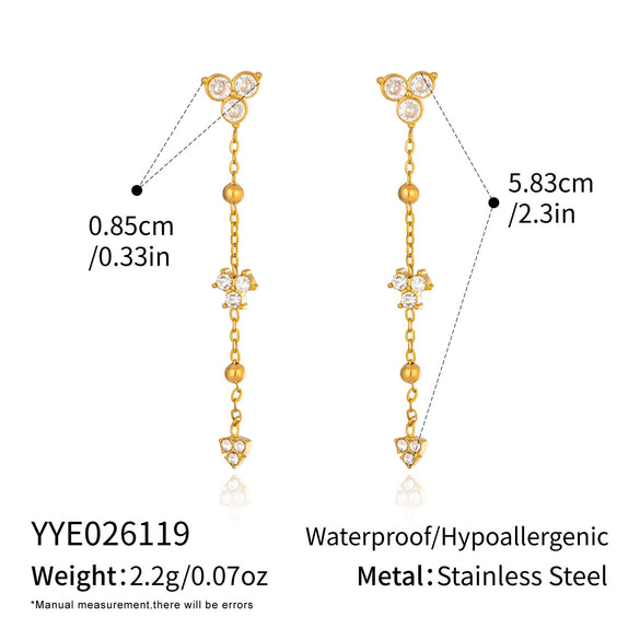 Women's Geometric Zircon Stainless Steel Goldplated Long Chain Tassel Earrings Minimalist Colorretaining Jewelry