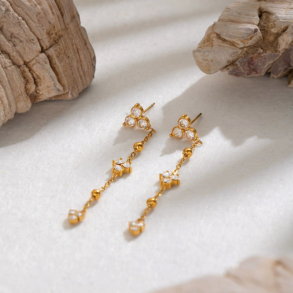 Women's Geometric Zircon Stainless Steel Goldplated Long Chain Tassel Earrings Minimalist Colorretaining Jewelry