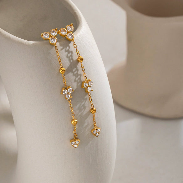 Women's Geometric Zircon Stainless Steel Goldplated Long Chain Tassel Earrings Minimalist Colorretaining Jewelry