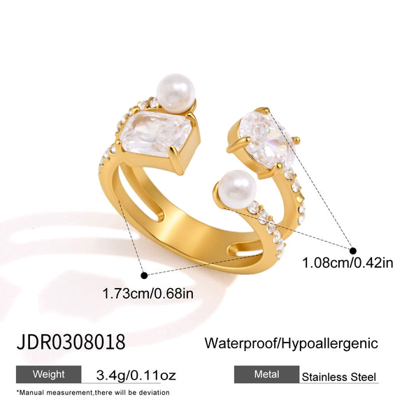 Women's Geometric Zircon Stainless Steel Ring With Multilayer Design And Pvd Vacuum Gold Plating Wholesale Jewelry
