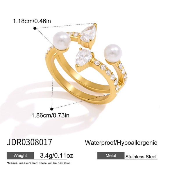 Women's Geometric Zircon Stainless Steel Ring With Multilayer Design And Pvd Vacuum Gold Plating Wholesale Jewelry