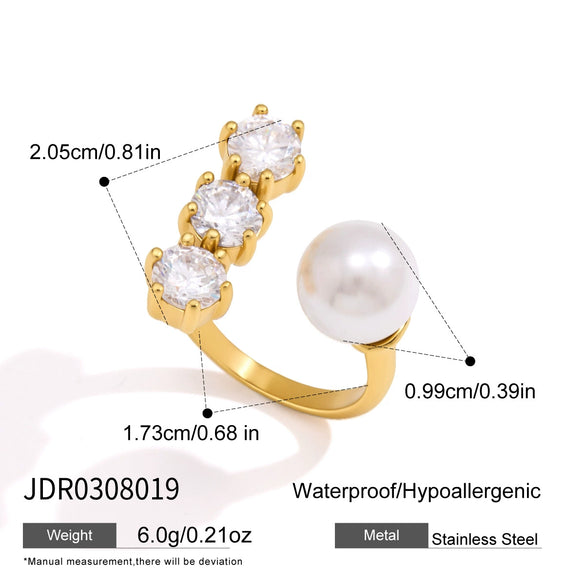 Women's Geometric Zircon Stainless Steel Ring With Multilayer Design And Pvd Vacuum Gold Plating Wholesale Jewelry